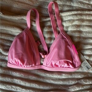 Pink Ribbed Bikini Top